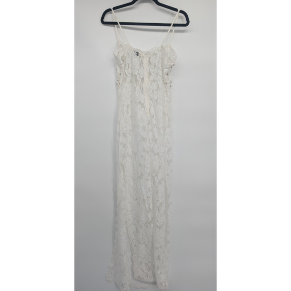 NWD Hemant & Nandita Embellished Sheer Lace Midi Dress Size M Ivory #NB461 - Picture 6 of 14